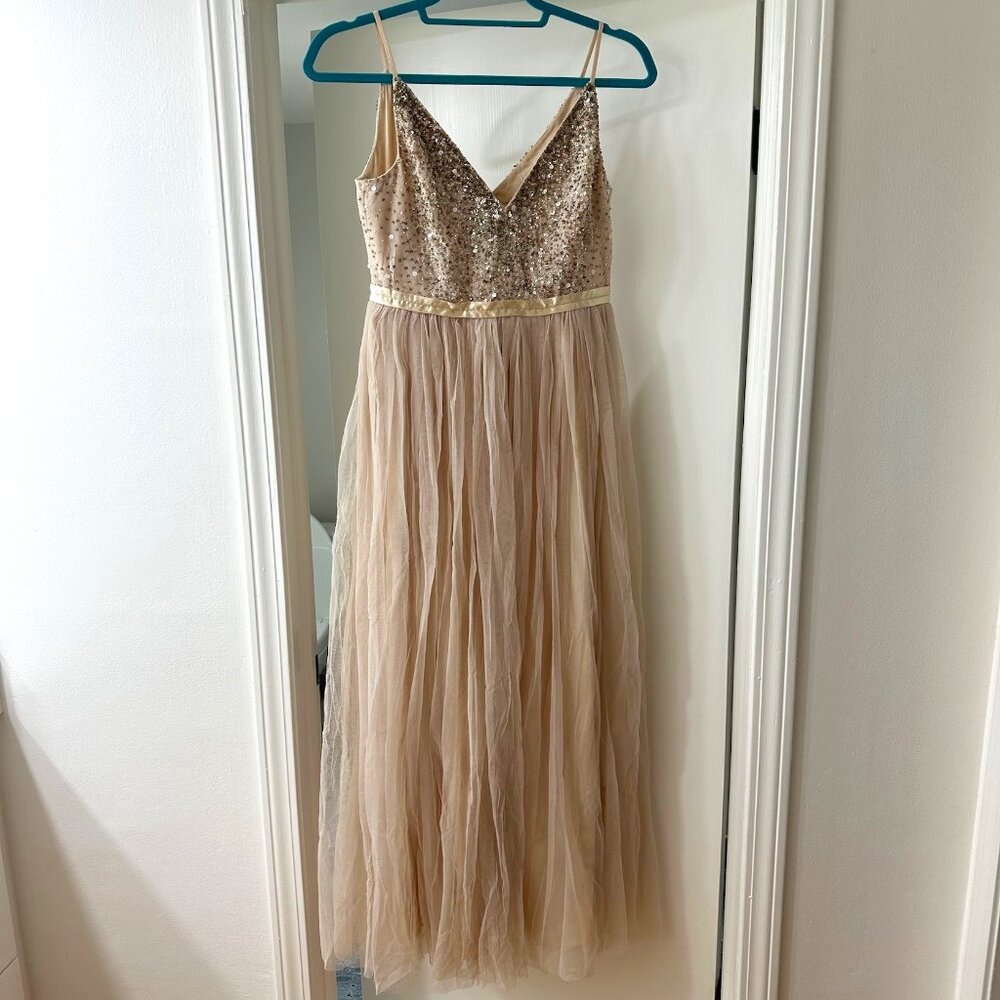 BHLDN Avery Maxi Dress, Oyster Champagne Color, Size 4 - Picture 3 of 11